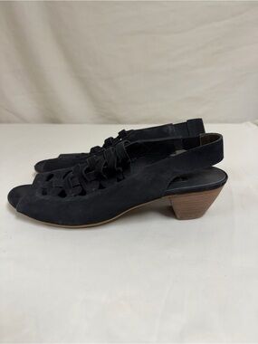 Paul Green Black Suede Peep Toe Slingback Heels